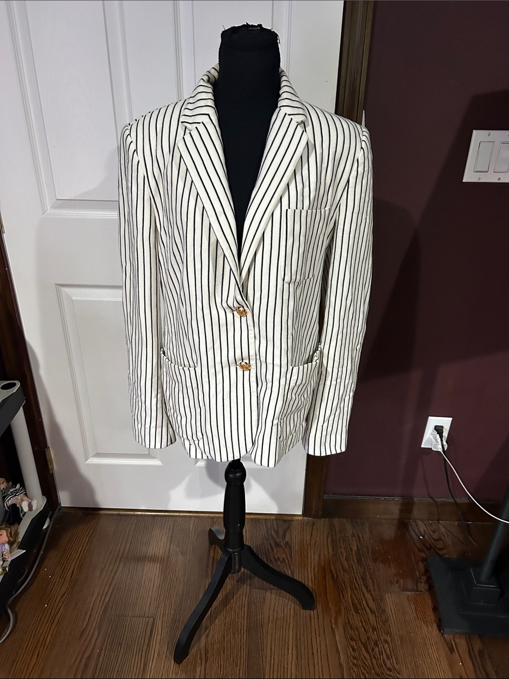 Vtg Lauren Ralph Lauren White Blazer with Black Pinstripes sz 14